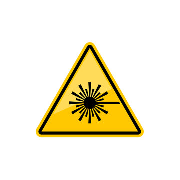 Laser hazard icon isolated radiation sign, yellow triangle. Vector ISO or LED lazer warning symbol, do not look directly at laser lights icon. Safety precaution triangular sign, be careful of light