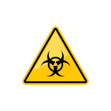 Warning sign of virus or biohazard isolated precaution yellow triangle. Vector symbol of danger, biological threat alert. Biohazard area triangular symbol, caution about virus or bio disaster