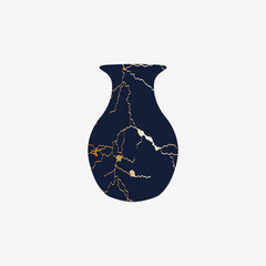 Repaired Japan vase kintsugi art color sketch engraving illustration. Scratch board style imitation.