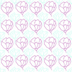flower buds contour  seamless pattern botanical illustration heads of flowers on a contrasting background