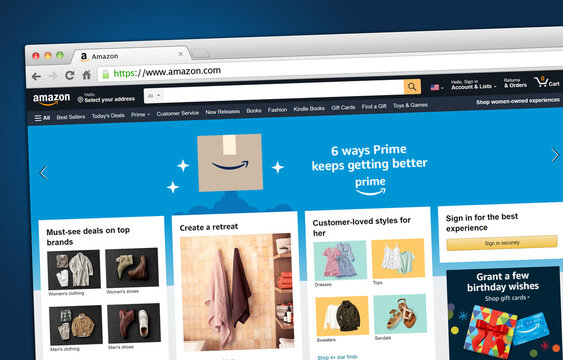 An e-commerce website Amazon displayed on a web browser.
