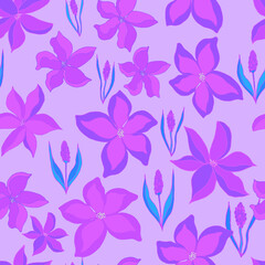 seamless pattern of flower buds and sprigs of lavender with leaves. Botanical illustration for fabrics, textiles, wallpaper, paper, invitations, cards, backgrounds