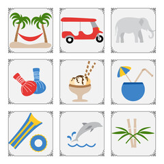 Vector Thailand Set Travel Thai Summer rest