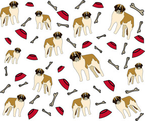 saint bernard dog with bone and bowl pattern