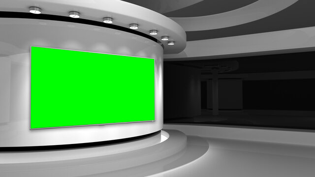 White Studio. Screen on wall. White background. White back drop. 3d rendering