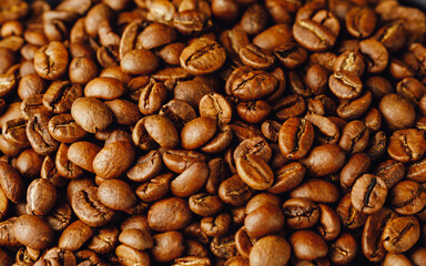 fresh roasted coffee beans, close-up view