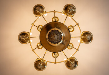 View from the bottom of antique chandelier light