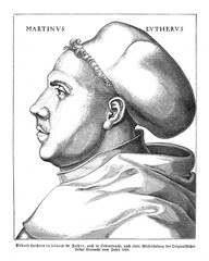 Martin Luther portrait in his 38 years, by Lucas Cranach German Renaissance printmaker, year 1521