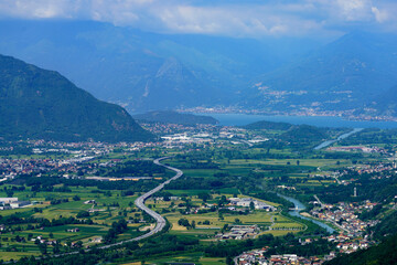 Fototapeta premium Panoramic view of Valtellina from Mello at summer