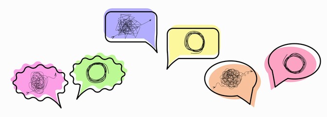 A set of three lines. Bubbles. A message of chaos. Different kinds of tangled lines. Search for a way out, confusion of thoughts, search for a way out of the current situation, vector