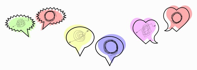A set of three lines. Bubbles. A message of chaos. Different kinds of tangled lines. Search for a way out, confusion of thoughts, search for a way out of the current situation, vector