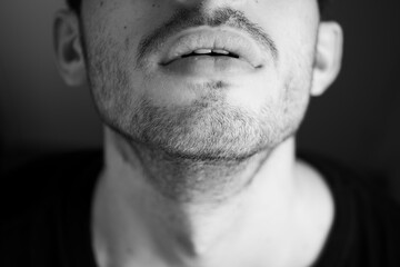 Portrait teenager beard neck lips sensual black and white