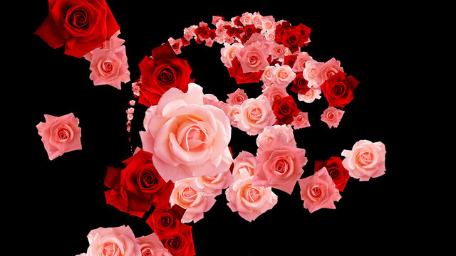 Colorful Sparkling Pink Rose 3D illustration.