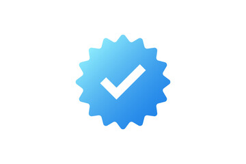 Approved Icon. White Check Mark with Blue Circle Shape Sparkle Star Sticker Label isolated on White Background. Flat Vector Icon Design Elements For Web Templates.