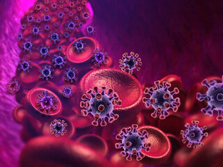 blood cells attacking by virus.