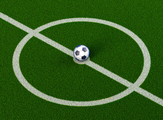 soccer ball on green grass 3d render