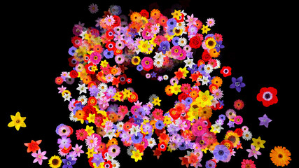 Colorful Sparkling Flowers 3D illustration.