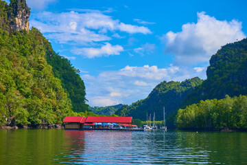 A floating fish farm on the island of Langkawi in Malaysia