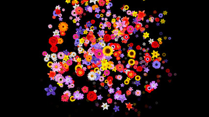 Colorful Sparkling Flowers 3D illustration.