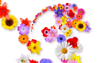 Colorful Sparkling Flowers 3D illustration.