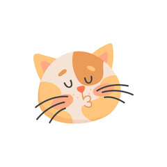Obraz premium Cat making kiss isolated feline animal portrait. Vector head of cute kitten, kissing sign, cartoon kitty in love. Loving feline, emoji emoticon, emotion of sympathy and love, snout of lovely cat