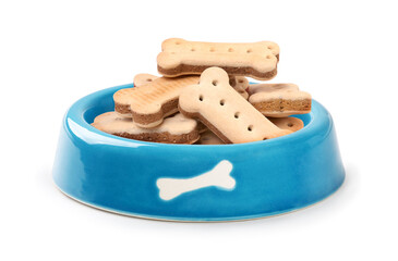 Bones of a cookie for a dog in a blue plate