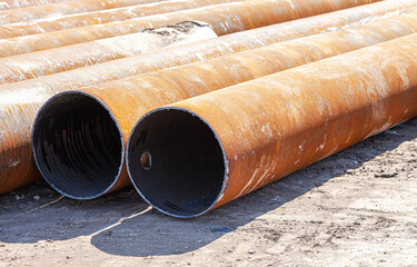 Metal pipes at the construction site