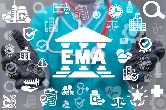 Concept of EMA European Medicines Agency. Drugs evaluation and quality control department.