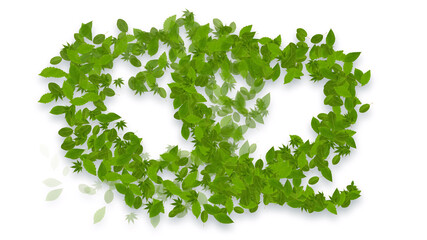 Colorful Sparkling Green Leaves 3D illustration.