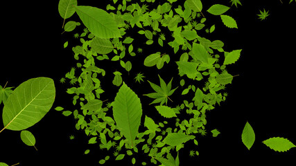 Colorful Sparkling Green Leaves 3D illustration.