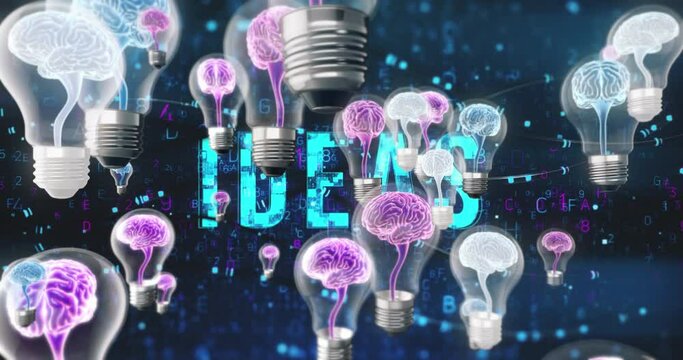 Shining human brain inside a light bulb. Brainstorming concept.Idea or insight 3D illustration