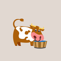 Big bull.The bull is drinking water.The year of the ox. Bull cartoon character paper cut out.
