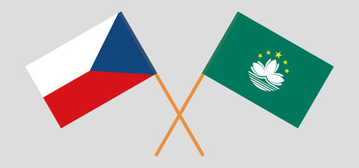Crossed flags of Czech Republic and Macau. Official colors. Correct proportion