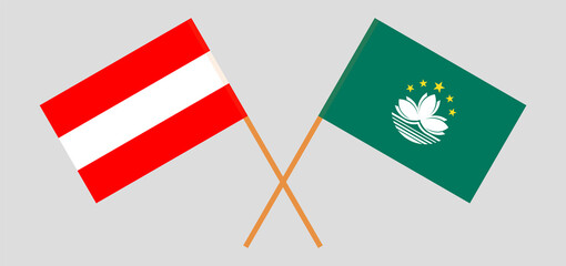 Crossed flags of Austria and Macau. Official colors. Correct proportion