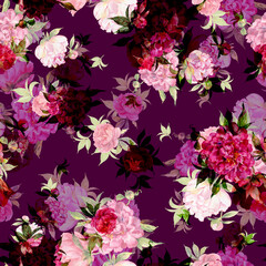  Abstract floral seamless pattern painted with paints lovely peonies with foliage
