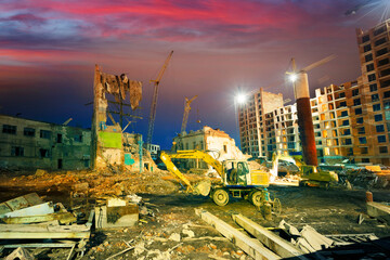 Night demolition of the old building.