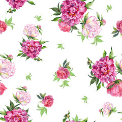 Abstract floral seamless pattern painted with paints lovely peonies with foliage