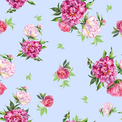  Abstract floral seamless pattern painted with paints lovely peonies with foliage