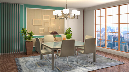 Obraz na płótnie Canvas Interior dining area. 3d illustration