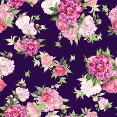 Foto op Canvas  Abstract floral seamless pattern painted with paints lovely peonies with foliage © Irina Chekmareva