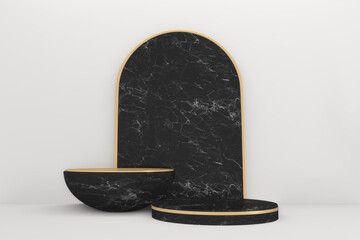 Circle black granite podium minimal design. 3D rendering