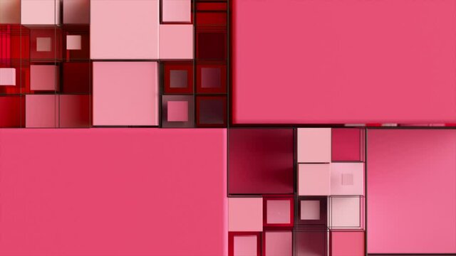 Abstract background with motion cubes. An array of different sized squares in a grid. 3d animation of a seamless loop