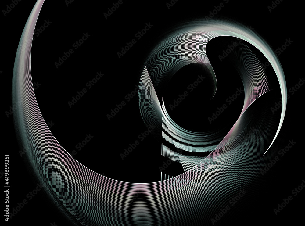 Poster the transparent arched plane turns into an abstract shell of an unusual shape on black background. c