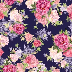 Rolgordijnen  Abstract floral seamless pattern painted with paints lovely peonies with foliage © Irina Chekmareva