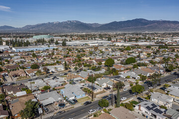 Drone Aerial View Suburban California Neighborhood. Single Family Homes