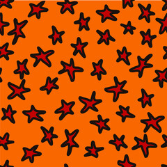 Fototapeta na wymiar seamless pattern with the image of individual shapes in the form of various stars on an orange background
