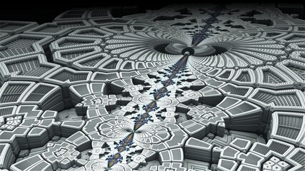 Geometric 3D fractal background with recursive structures and shapes.