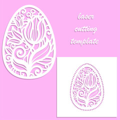 Obraz premium Laser cutting template. Easter egg with a floral tracery pattern. Vector