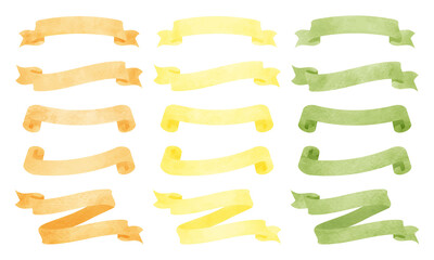 水彩のリボンセット─オレンジ、黄色、黄緑/ Watercolor Ribbon Set
