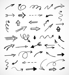 Vector set of hand-drawn arrows, elements for presentation